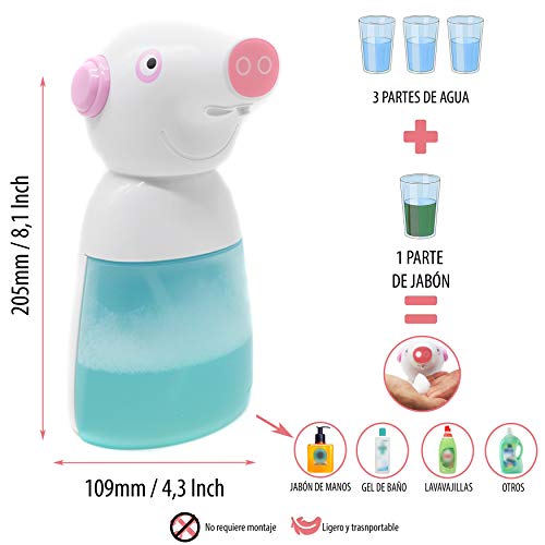 Irinuski Dispensador Jabon Automatico 330ml en Espuma para Baño, Ducha, Cocina. Dosificador Jabón líquido, Gel y Champú. Automatic Soap Dispenser and Touchless (