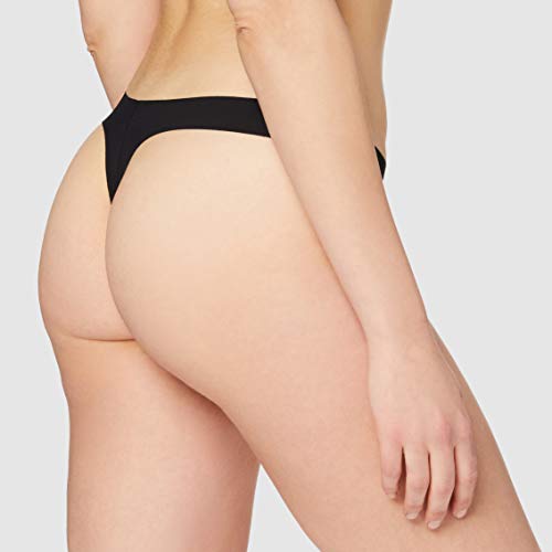 Iris & Lilly Calzoncillo Tanga de Microfibra Mujer, Pack de 5, Negro (Black), M, Label: M