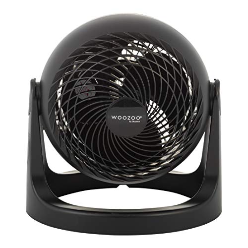 Iris Ohyama PCF-HE18 Woozoo - Ventilador de mesa / ventilador de escritorio potente y silencioso, 31W, Hélices 3D patentadas, Rotación de 360°, 3 velocidades, Para superficie 23m² , Negro