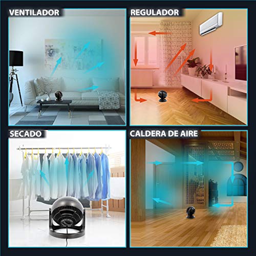 Iris Ohyama PCF-HE18 Woozoo - Ventilador de mesa / ventilador de escritorio potente y silencioso, 31W, Hélices 3D patentadas, Rotación de 360°, 3 velocidades, Para superficie 23m² , Negro