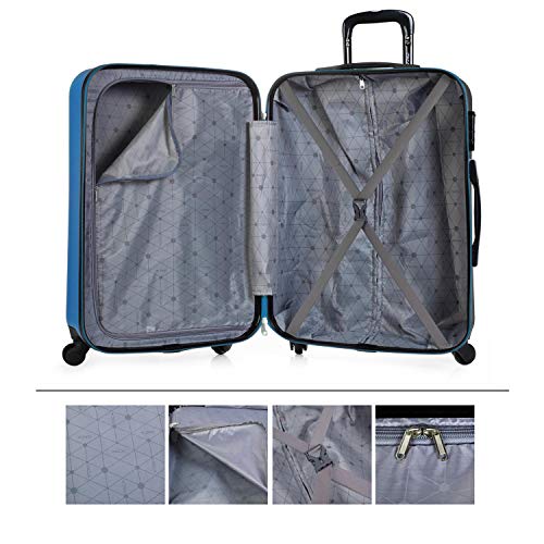 ITACA - Maleta de Viaje Rígida 4 Ruedas Trolley 65 cm Mediana de ABS. Práctica Cómoda y Ligera. Calidad Marca y Confianza. Estudiantes y Profesionales. 71160, Color Azul-Antracita