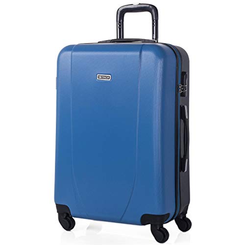 ITACA - Maleta de Viaje Rígida 4 Ruedas Trolley 65 cm Mediana de ABS. Práctica Cómoda y Ligera. Calidad Marca y Confianza. Estudiantes y Profesionales. 71160, Color Azul-Antracita