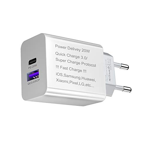 IVS COMPUTER SOLUTIONS Adaptador de Corriente USB-c de 20w - Enchufe USB Multiple - Cargador Rápido Tipo c Compatible con iPhone 12 - Cargador 20w Tipo c - Cargador Universal Movil Type c (Blanco)