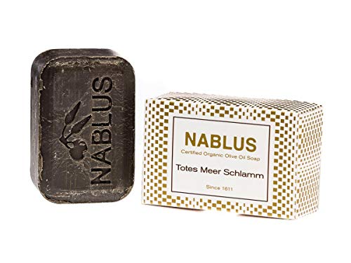 Jabón de aceite de oliva natural Nablus Soap, variedad: barro del Mar Muerto, hecho a mano y sin aceite de palma, 100g.