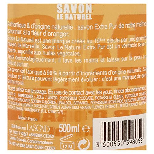 Jabón el Natural – EXTRA Pur de Marsella a la Azahar – 500 ml – juego de 4