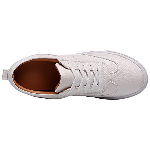 Jamron Mujer Suave Cuero de Imitación Talón de Cuña Oculta Zapatillas Confortable con Cordones Casual Zapatos de Deporte Blanco SN2520 EU40