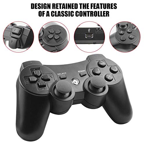 JAMSWALL Mando Inalámbrico para PS3, Bluetooth Controller Joystick con Doble Vibración para Playstation 3 con Cable, Negro