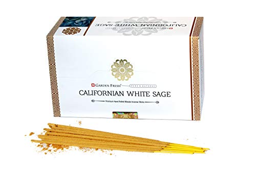 Jardin fresco : Incienso Premium Salvia Blanca de California | 12 Paquetes de 15 Gramos Cada uno en una Caja | Caja de 180 Gramos | Incienso Puro y Natural