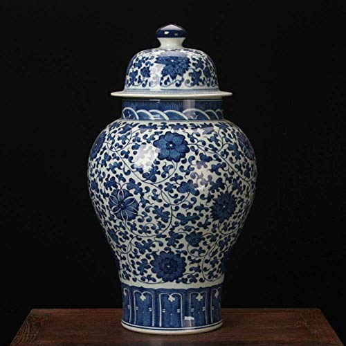 Jarrones De Cerámica De Alto Grado Antiguo Dibujado A Mano Raíz De Loto Y Flores Azules Y Blancas Tarro Grande para Muebles para El Hogar