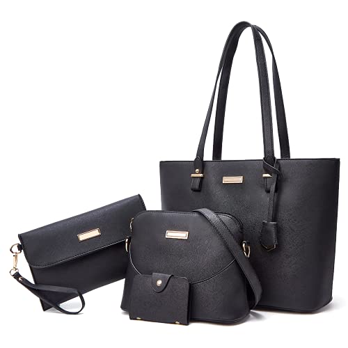 JBTFFLY Carteras y bolsos de mano para mujer Bolsos de hombro vintage Bolsos de noche，Juego de cuatro piezas，1-1 Negro