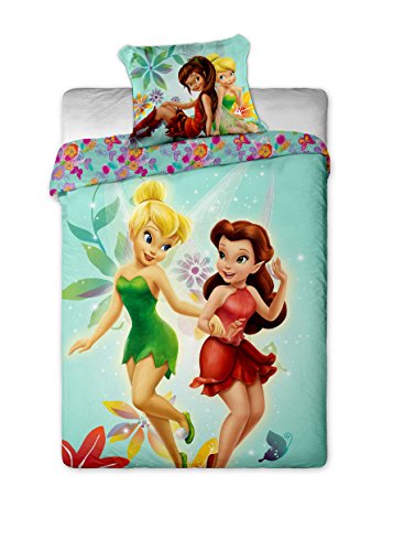 Jerry Fabrics Ropa de Cama para Niños con Cremallera, Diseño Disney Fairies, Algodón, Blanco, 200x140x0.5 cm