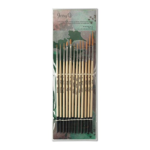 Jerry Q Art 12 pcs Detail Paint Brushes, Golden Synthetic Hair, High Performance For Oil, Acrylic and Watercolor jq-503 by Jerry Q Art