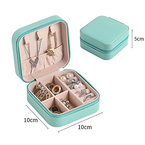 Jewelry Box Neceser Joyas Viaje Portátil Para Mujer Caja Joyero de Cuero Para Mujer Adecuado Para Guardar Anillos, Pendientes, Collares, Pulseras Regalo Para Dama(azul Tiffany 10 * 10 * 5 cm)