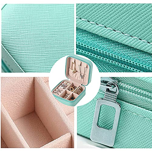 Jewelry Box Neceser Joyas Viaje Portátil Para Mujer Caja Joyero de Cuero Para Mujer Adecuado Para Guardar Anillos, Pendientes, Collares, Pulseras Regalo Para Dama(azul Tiffany 10 * 10 * 5 cm)