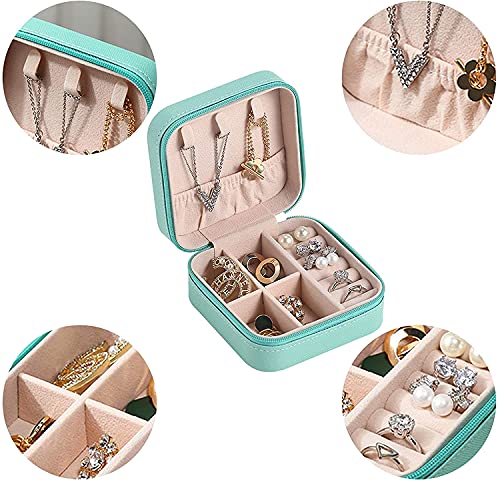 Jewelry Box Neceser Joyas Viaje Portátil Para Mujer Caja Joyero de Cuero Para Mujer Adecuado Para Guardar Anillos, Pendientes, Collares, Pulseras Regalo Para Dama(azul Tiffany 10 * 10 * 5 cm)