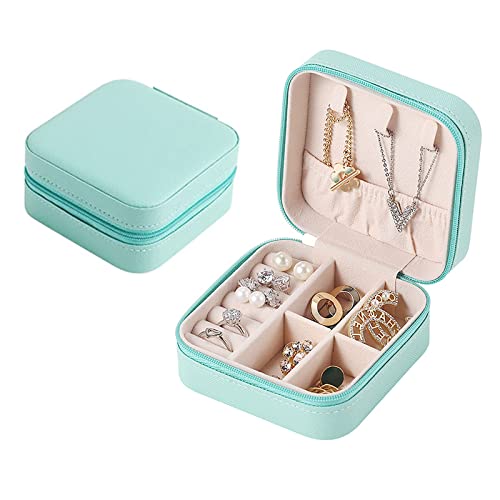 Jewelry Box Neceser Joyas Viaje Portátil Para Mujer Caja Joyero de Cuero Para Mujer Adecuado Para Guardar Anillos, Pendientes, Collares, Pulseras Regalo Para Dama(azul Tiffany 10 * 10 * 5 cm)