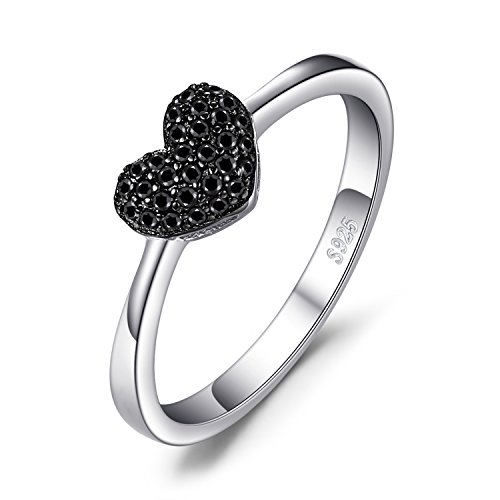 JewelryPalace Corazón Espinela Negro Anillos Mujer Plata, Anillos Plata de ley 925 Mujer Chapado en Oro, Anillos Niñas Promiso Anillo Mujer Alianzas, Aniversario, Joyería Personalizada