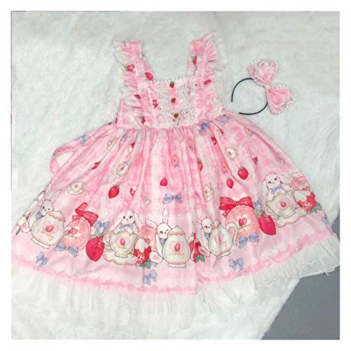 JIANMIN Lolita vestido para niñas dulce de fresa té fiesta Lolita luz lo suave hermana lindo Lolita vestido mujeres kawaii diario princesa vestido JSK