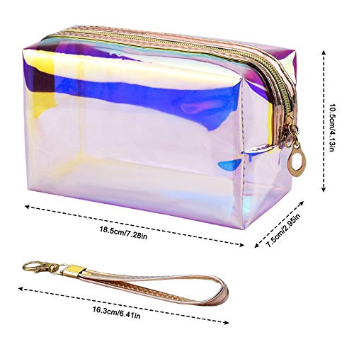 Jinlaili Láser Neceser de Viaje para Maquillaje, Bolsa de Aseo Transparente, Bolsa de Maquillaje Cosméticos Organizador Impermeable de Viaje, Neceser con Cremallera, Bolsa de Aseo Portátil de Tocador