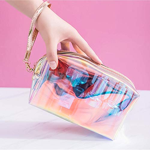 Jinlaili Láser Neceser de Viaje para Maquillaje, Bolsa de Aseo Transparente, Bolsa de Maquillaje Cosméticos Organizador Impermeable de Viaje, Neceser con Cremallera, Bolsa de Aseo Portátil de Tocador