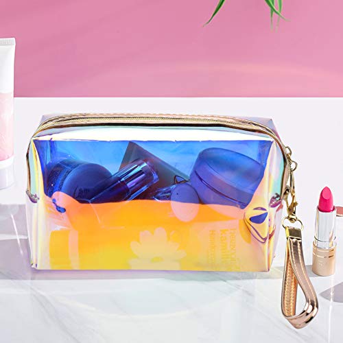 Jinlaili Láser Neceser de Viaje para Maquillaje, Bolsa de Aseo Transparente, Bolsa de Maquillaje Cosméticos Organizador Impermeable de Viaje, Neceser con Cremallera, Bolsa de Aseo Portátil de Tocador