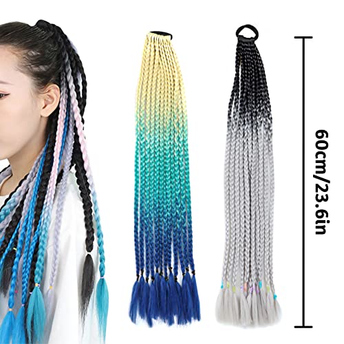 JJQHYC 2 Piezas Extensiones Pelo Niña Trenzas para Cabello Trenzas Coloridas para Extensiones Pelucas de Cola Hebras de Pelo Accesorios para Niñas Extensiones de Cabello