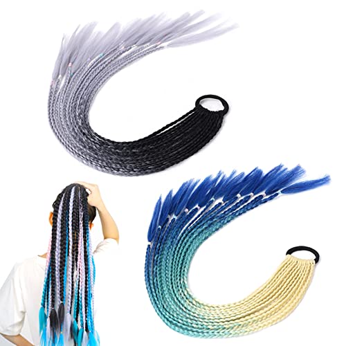 JJQHYC 2 Piezas Extensiones Pelo Niña Trenzas para Cabello Trenzas Coloridas para Extensiones Pelucas de Cola Hebras de Pelo Accesorios para Niñas Extensiones de Cabello