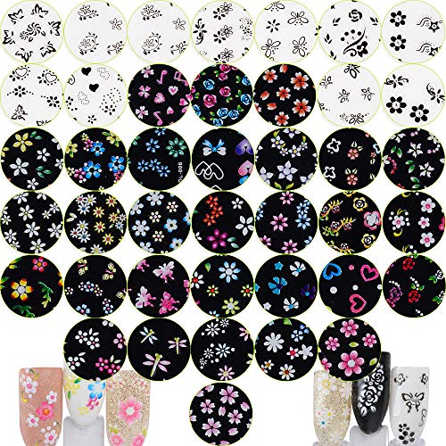 JNCH 90 Hojas Pegatinas Uñas Decorativas Adhesivas, Nial Stickers Flores, Calcomanías Uñas Mariposas, para Decoración Arte de Uñas, Negro + Blanco + Multicolor