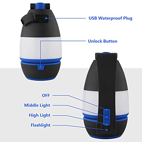 JNUYISW Lámpara Camping LED, Linterna de Camping 1500 mAh Recargable Multifunción Farol de Camping Impermeable Portátil Luz para Pesca, Excursión, Jardín, Patio, 3 Modos…