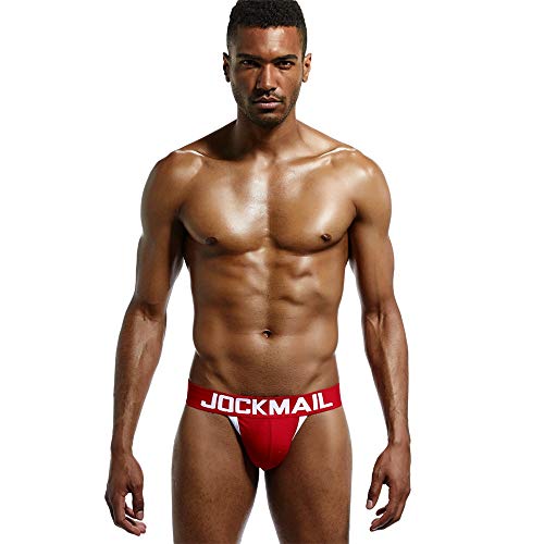 JOCKMAIL Calzoncillos para Hombre Sexy suspensorio Tanga Slip Transpirable para Hombre con Almohadilla realzando Jockstrap para Hombre (M, Rojo)