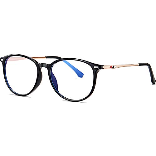 Joopin Gafas Luz Azul Mujer y Hombre para Ordenador Lentes Antireflejantes con Filtro de Luz Azul sin Graduación Montura de Metal Bloqueo de Luz Azul Negro