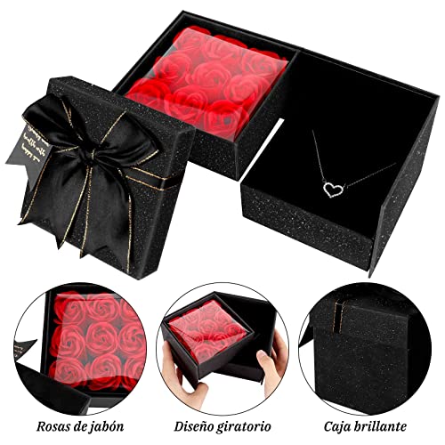 Joyhoop Rosa Eterna Caja Regalo Giratoria, Regalos Originales para Mujer, Rosas Caja de joyería con Collar, Regalos Dia de la Madre, Creativo Regalos Mujer Aniversario Cumpleaños San Valentin.