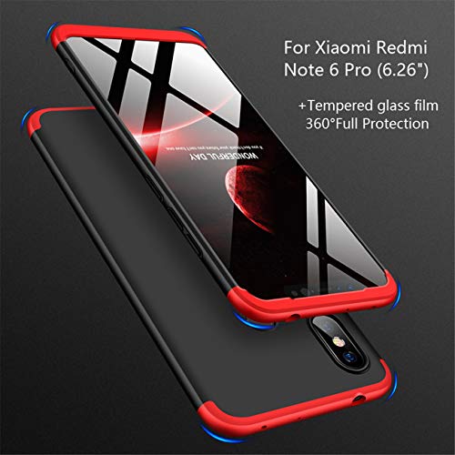 JOYTAG Carcasa ultrafina para Xiaomi Redmi 5 Plus, 360 grados, color rojo y negro mate, protección todo incluido 3 en 1, incluye film de vidrio templado