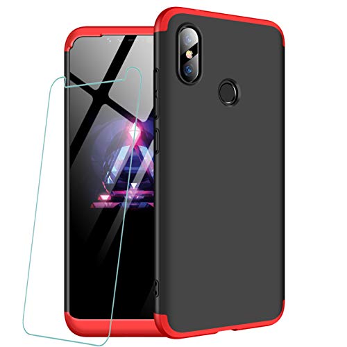 JOYTAG Carcasa ultrafina para Xiaomi Redmi 5 Plus, 360 grados, color rojo y negro mate, protección todo incluido 3 en 1, incluye film de vidrio templado