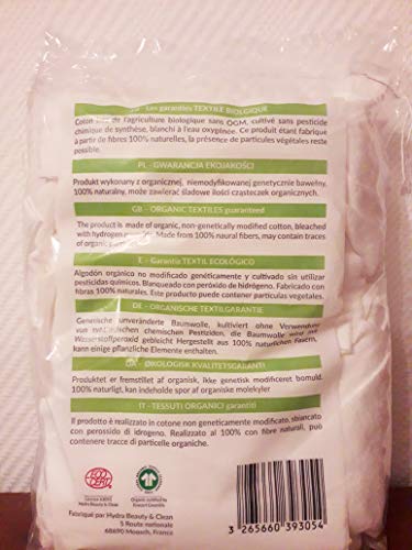 Juego de 170 rectángulos 100% algodón ecológico grande 80 x 100 mm. Más suave que un algodón lavable, con dos caras lisas, certificado Ecocert. Uso cosmético y cuidado