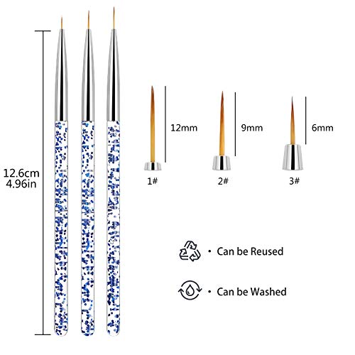 Juego de 3 Pinceles Para Decoración de uñas,Cepillo Uñas Para Pintura Brochas,Nail Art Pintura Dibujo Línea Herramienta,de Detalle de Uñas Para Dibujando Patrones de Linea Pincel(Color Aleatorio)