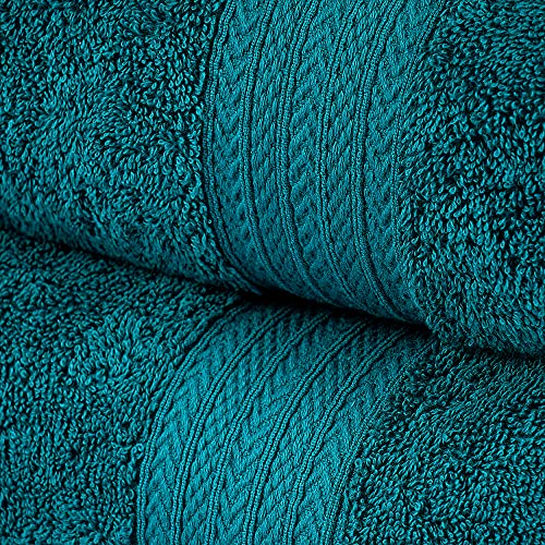 Juego de Toallas de Lujo de algodón Sweet Needle, Teal - 2 Toallas de baño, 2 Toallas de Mano y 4 Toallas de Mano - 500 g/m², Dobladillo sólido, Muy Absorbente (8 Piezas)