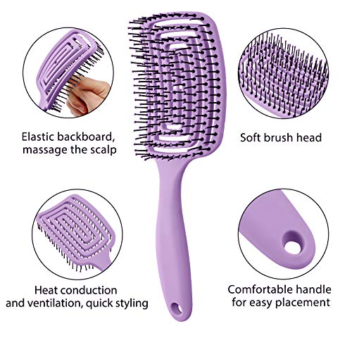 Juego de8cepillos para desenredar, cepillo de champú de cerdas de nailon con cojín de9filas/cepillo de pelo con ventilación/peines de masaje/dar forma definir rizos,cabello húmedo/seco, afro (morado)