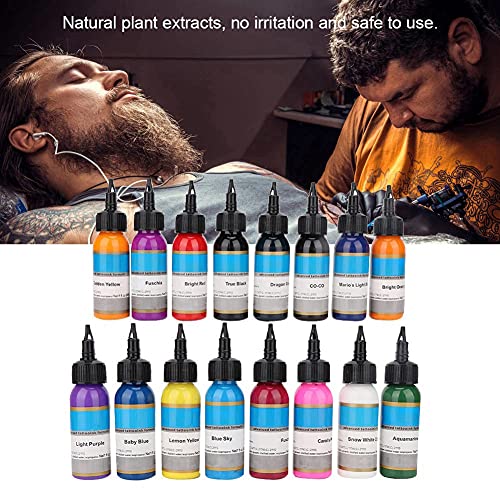 Juegos de tinta para tatuaje, 16 botellas de tinta de pigmento de larga duración para la fuente de tatuaje