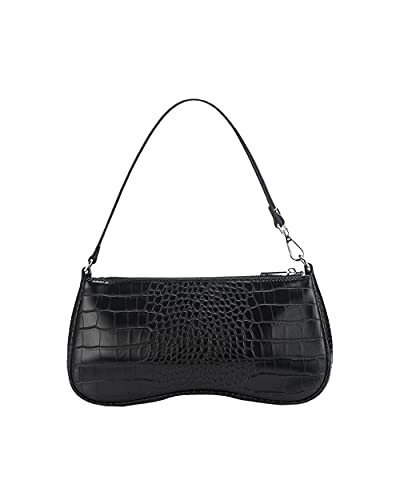 JW PEI Bolso de hombro para mujeres estilo a los 90s Monedero de cuero vegano de cocodrilo Cartera clásica de embrague Croc Negro