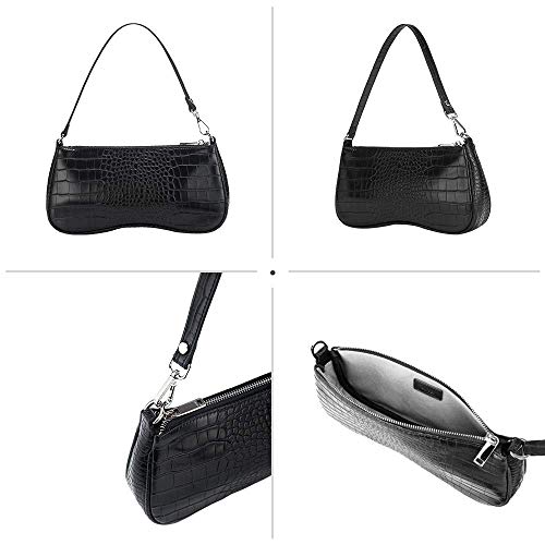 JW PEI Bolso de hombro para mujeres estilo a los 90s Monedero de cuero vegano de cocodrilo Cartera clásica de embrague Croc Negro