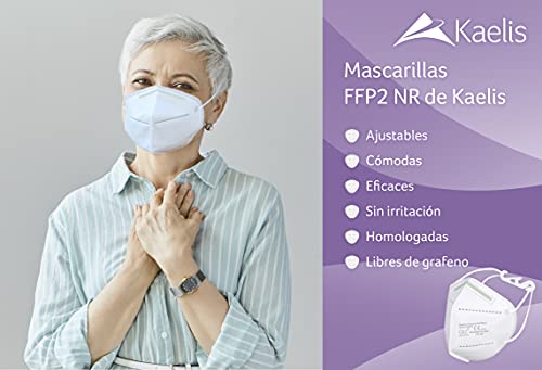 Kaelis Mascarillas FFP2 Homologadas Categoria III - Caja 25 Mascarillas – Sin grafeno – Bandas elásticas con salvaorejas - 5 Capas Alta Filtración