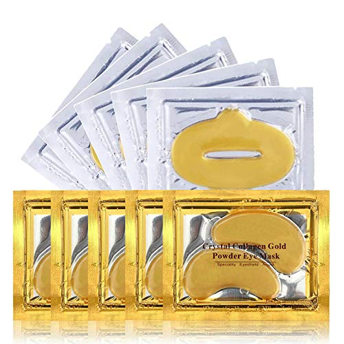 Kailisen Pack De Mascarillas Hidratantes Antiarrugas Para Ojos Y Labios Con Colágeno De Oro, 5 + 5 Unidades