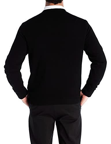 Kallspin Suéter Cuello en V para Hombres, Mezcla de Lana Cachemira, Ajuste Relajado, Suéter de Manga Larga (Negro, XL)