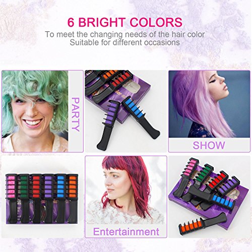 Kalolary 6 Colores Tizas Para el Pelo, Hair Chalk Peine de tiza para el pelo, temporal, no tóxico, para niños, ideal para Navidad, cumpleaños, fiestas, regalos para niñas y niños a partir de 4 años