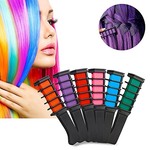 Kalolary 6 Colores Tizas Para el Pelo, Hair Chalk Peine de tiza para el pelo, temporal, no tóxico, para niños, ideal para Navidad, cumpleaños, fiestas, regalos para niñas y niños a partir de 4 años