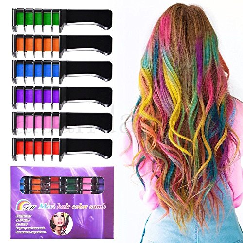 Kalolary 6 Colores Tizas Para el Pelo, Hair Chalk Peine de tiza para el pelo, temporal, no tóxico, para niños, ideal para Navidad, cumpleaños, fiestas, regalos para niñas y niños a partir de 4 años