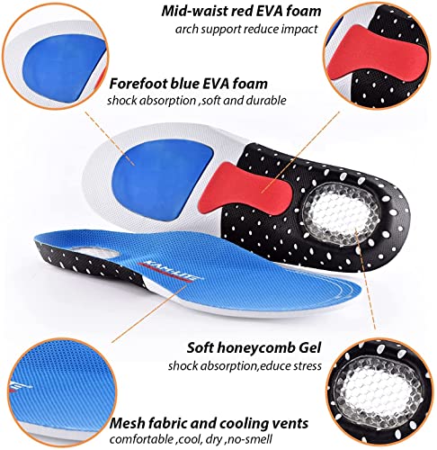 KAM-LITE Plantillas Gel Hombre Mujer Plantilla Memory Foam EVA Plantillas Ortopédicas Transpirable Suave Plantillas de Deportivas Trabajo para Pies Planos Fascitis Plantar