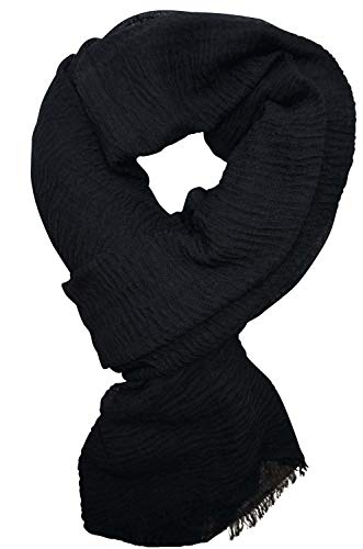 KARL LOVEN Pañuelo Mujer Bufanda Arrugada Fular Pashmina Cuello, Negro, 1m90