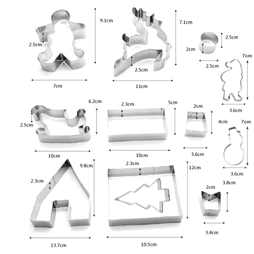 KeepingcooX Juego de cortador de galletas 3D Christmas Gingerbread House | Trineo, alces, hombre de pan de jengibre | Holiday Cutouts Cutters Kit | Caja de regalo colorida de acero inoxidable